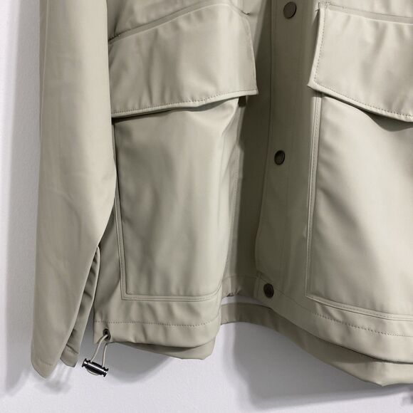 Rains Jacket Unisex Women's Men's L Cement Snap Front Short Hooded Coat NEW - Picture 6 of 16